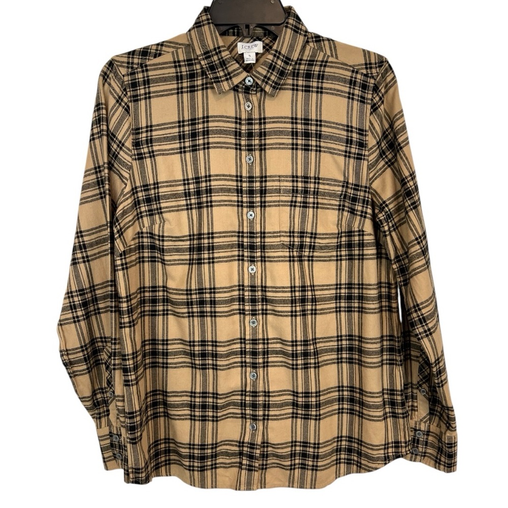 J Crew Factory Women’s black & tan brown Plaid Soft Flannel Shirt NWT